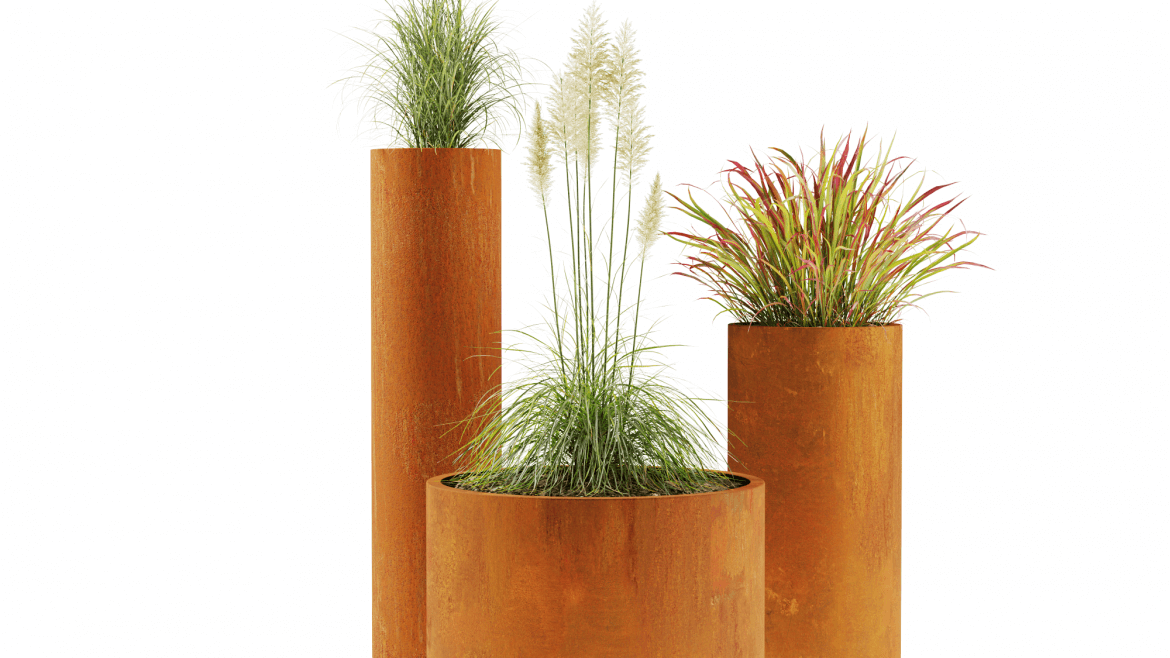 Pyöreät Corten-ruukut – toiminnallisuutta ja tyyliä maisemointiin