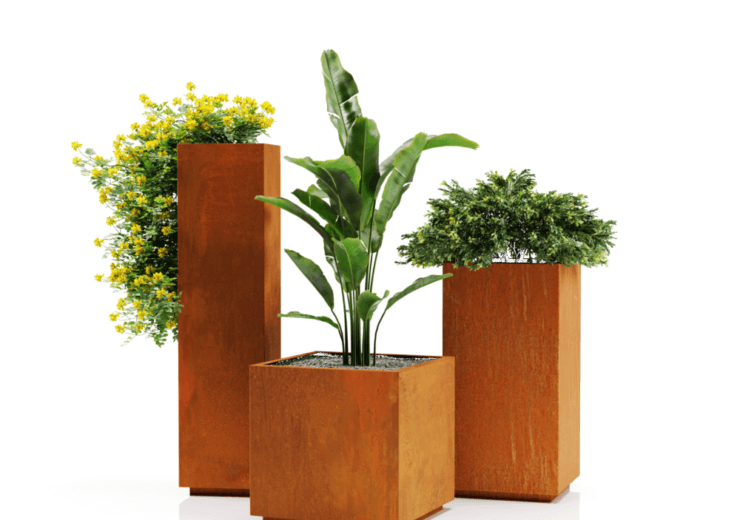 Neliömäinen Corten-teräsruukku