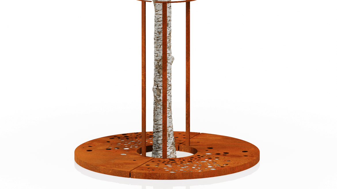 Pyöreä puun juurisuoja käsinojalla