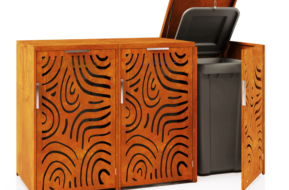 Moderni ja käytännöllinen jätesäiliökatos ”Olivia” – Corten-teräksen tyylikkyyttä